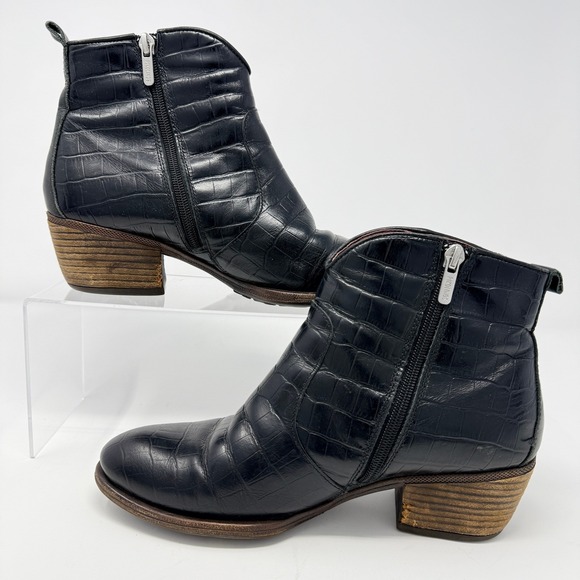 Pikolinos Black Leather Boots Womens Size 8.5 39 Crocodile Embossed Studded - Picture 3 of 7